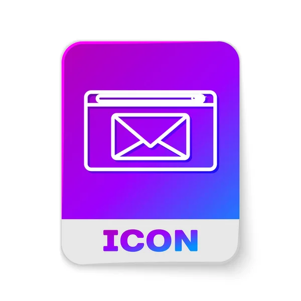 Vit linje Mail och e-post ikon isolerad på vit bakgrund. Kuvert symbol e-post. E-postmeddelande tecken. Rektangulär färgknapp. Vektor Illustration — Stock vektor