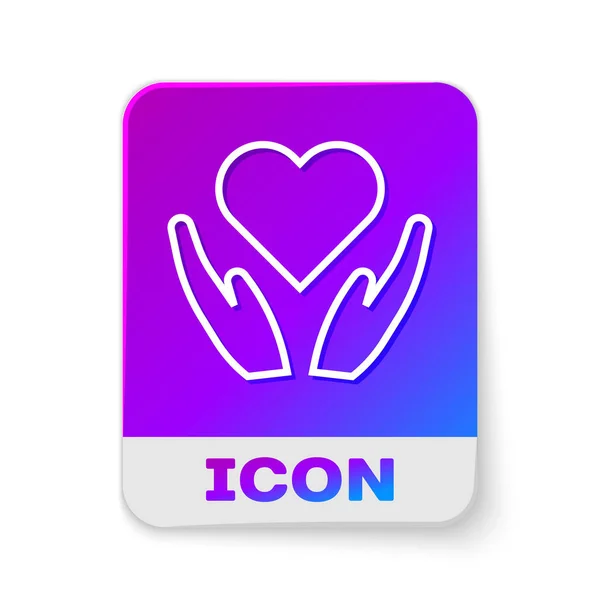 White line Heart on hand icon isolated on white background. Hand giving love symbol. Valentines day symbol. Rectangle color button. Vector Illustration — ストックベクタ