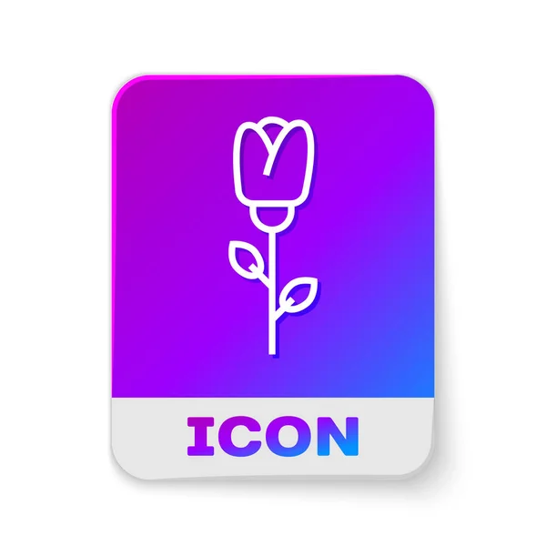 White line Flower rose icon isolated on white background. Rectangle color button. Vector Illustration — 스톡 벡터