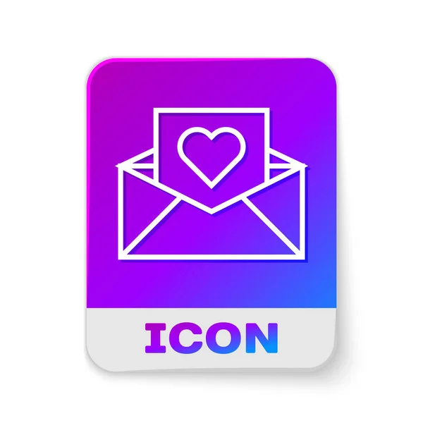 Línea blanca sobre con el icono del corazón de San Valentín aislado sobre fondo blanco. Mensaje amor. Carta de amor y romance. Botón de color rectángulo. Ilustración vectorial — Archivo Imágenes Vectoriales