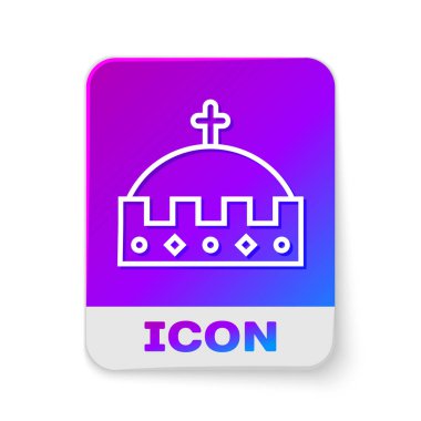 Beyaz çizgi King Crown simgesi beyaz arkaplanda izole edildi. Dikdörtgen renk düğmesi. Vektör İllüstrasyonu