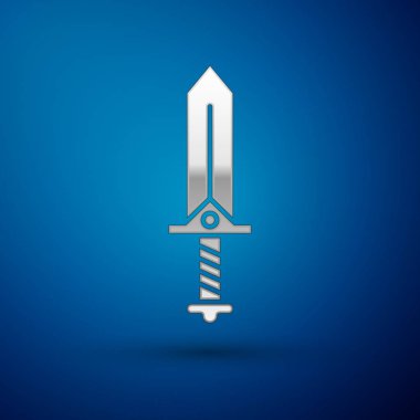 Oyun ikonu için Gümüş Kılıç mavi arkaplanda izole edildi. Vektör İllüstrasyonu