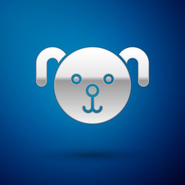 Gümüş Köpek burcu simgesi mavi arka planda izole edildi. Astrolojik yıldız falı koleksiyonu. Vektör İllüstrasyonu