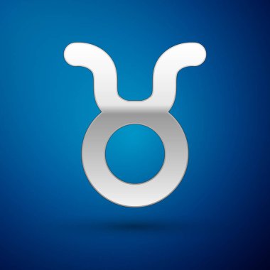 Gümüş Taurus burç simgesi mavi arka planda izole edilmiş. Astrolojik yıldız falı koleksiyonu. Vektör İllüstrasyonu