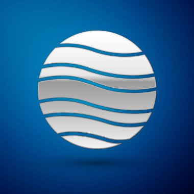 Gümüş Gezegen Jüpiter ikonu mavi arka planda izole edildi. Vektör İllüstrasyonu