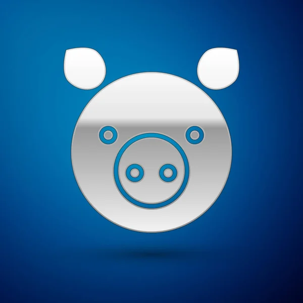 Silver Pig zodiac sign icon isolated on blue background. Astrological horoscope collection. Vector Illustration — 스톡 벡터