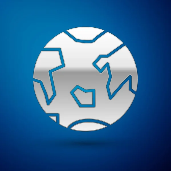 Icono de Silver Planet Earth aislado sobre fondo azul. Ilustración vectorial — Vector de stock