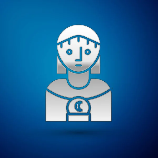Silver Astrología mujer icono aislado sobre fondo azul. Ilustración vectorial — Vector de stock