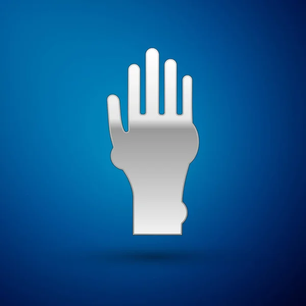 Silver Hand med psoriasis eller eksem ikon isolerad på blå bakgrund. Begreppet mänsklig hudrespons på allergen eller kroniska kroppsproblem. Vektor Illustration — Stock vektor