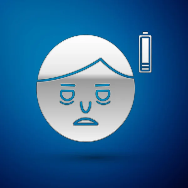 Ezüst Fáradtság ikon elszigetelt kék háttérrel. Nincs energia. Stresszes tünet. Negatív tér. Vektorillusztráció — Stock Vector