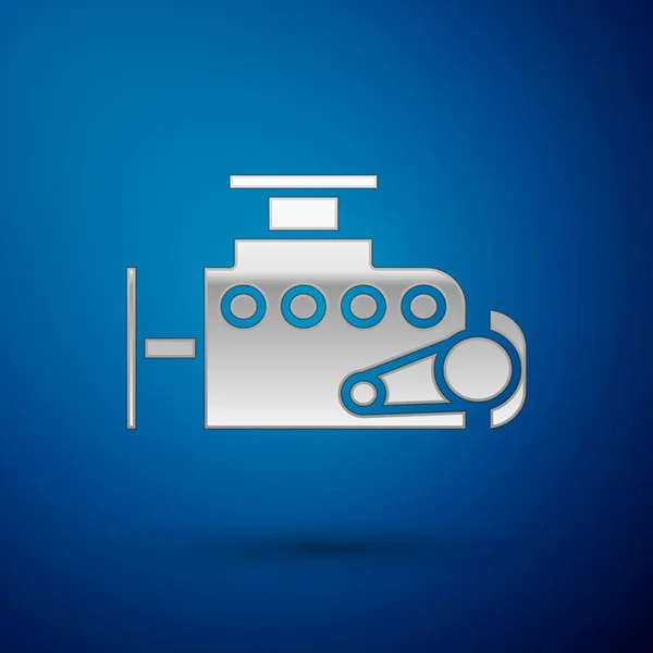 Icono del motor Silver Car aislado sobre fondo azul. Ilustración vectorial — Vector de stock