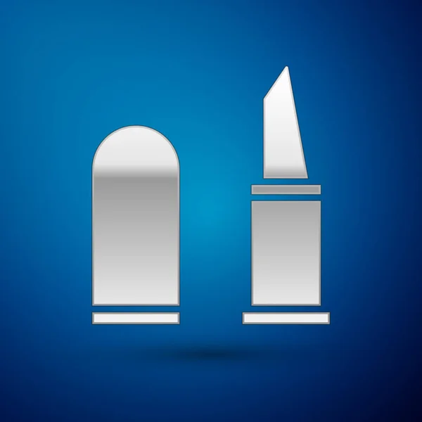 Icône rouge à lèvres argent isolé sur fond bleu. Illustration vectorielle — Image vectorielle