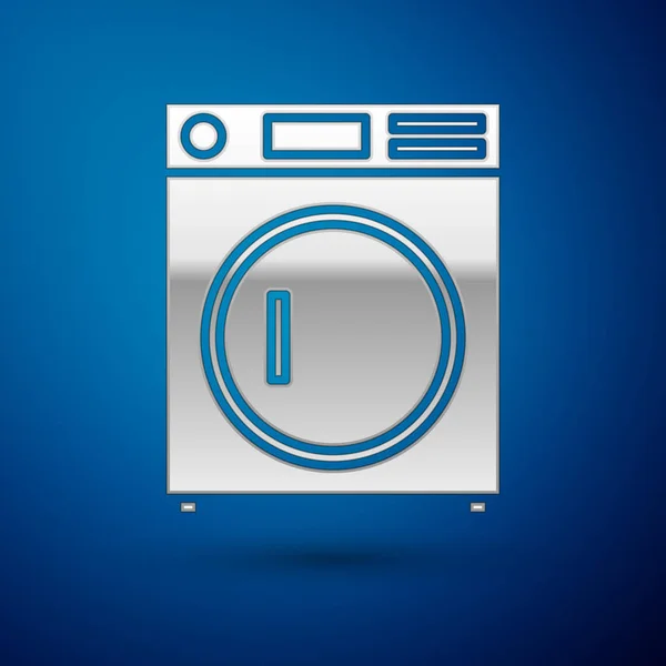 Icona Silver Washer isolata su sfondo blu. Icona della lavatrice. Lavatrice - lavatrice. Simbolo dell'elettrodomestico. Illustrazione vettoriale — Vettoriale Stock