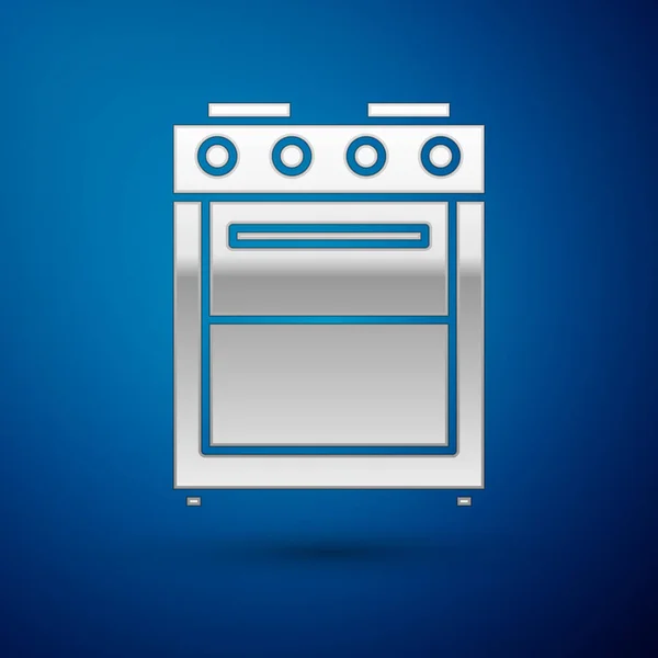 Silver Oven icon isolated on blue background. Stove gas oven sign. Vector Illustration — Stock Vector