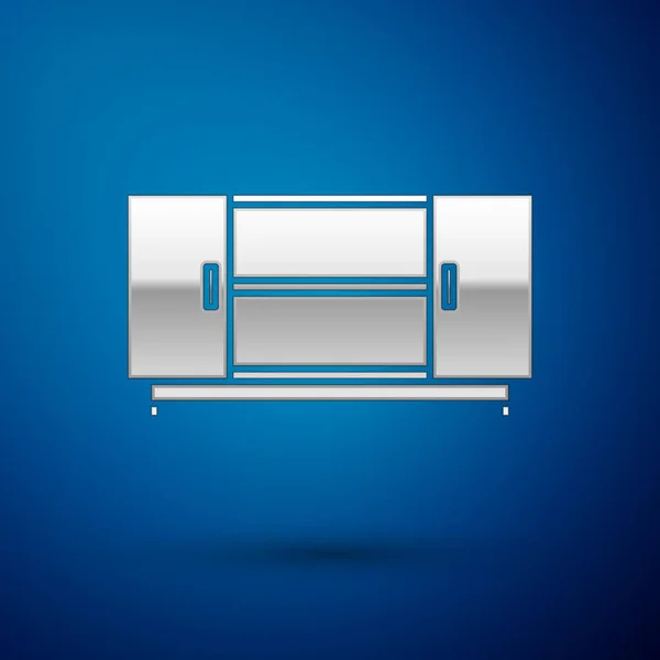Stříbrná TV tabulka stojí ikona izolované na modrém pozadí. Vektorová ilustrace — Stockový vektor