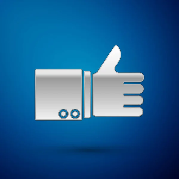 Silver Hand duim omhoog pictogram geïsoleerd op blauwe achtergrond. Vector Illustratie — Stockvector