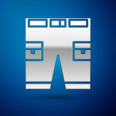 Mavi arkaplanda gümüş rengi ya da pantolon simgesi var. Vektör İllüstrasyonu