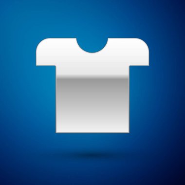 Mavi arkaplanda gümüş tişört simgesi izole edildi. Vektör İllüstrasyonu