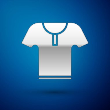 Mavi arka planda gümüş vücut zırhı ikonu izole edildi. Vektör İllüstrasyonu