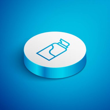 Isometric line Cream veya losyon kozmetik tüp ikonu mavi arka planda izole edildi. Erkekler için vücut bakım ürünleri. Beyaz daire düğmesi. Vektör İllüstrasyonu