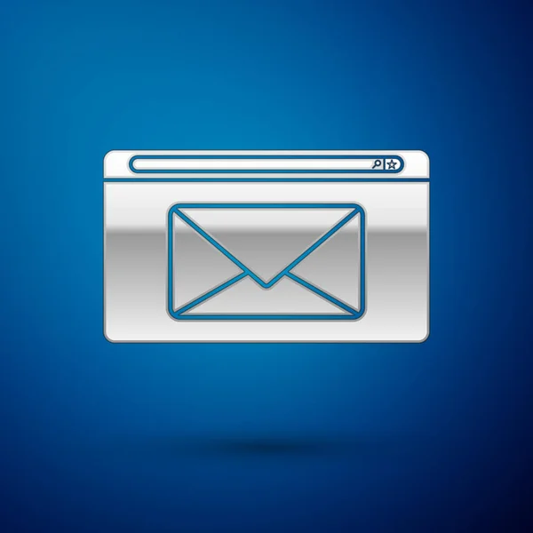 Silver Mail et e-mail icône isolée sur fond bleu. E-mail du symbole de l'enveloppe. Signe de message électronique. Illustration vectorielle — Image vectorielle