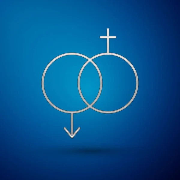 Silver icône de genre isolé sur fond bleu. Symboles d'hommes et de femmes. Un sex-symbole. Concept de Saint Valentin. Illustration vectorielle — Image vectorielle