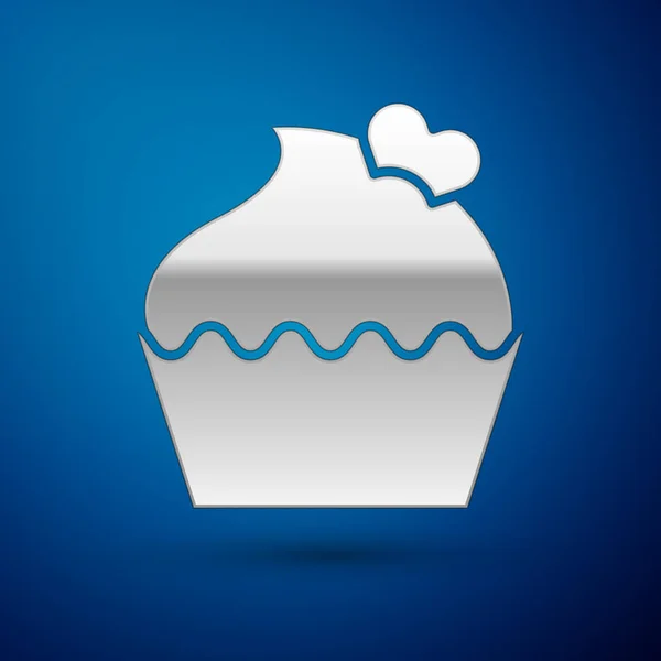 Silver Wedding cake with heart icon isolated on blue background. Valentines day symbol. Vector Illustration — 스톡 벡터