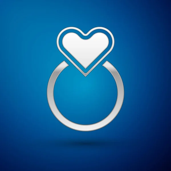 Silver Bröllop ringar ikon isolerad på blå bakgrund. Brud- och brudgummens smyckesskylt. Äktenskapssymbol. Diamantring. Vektor Illustration — Stock vektor