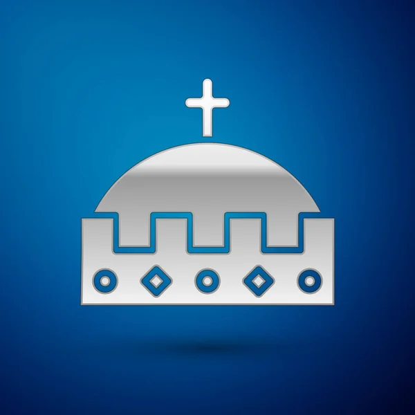 Zilveren Koning kroon pictogram geïsoleerd op blauwe achtergrond. Vector Illustratie — Stockvector