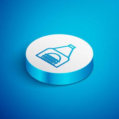 Mavi arka planda izole edilmiş Isome hattı iç şömine ikonu. Beyaz daire düğmesi. Vektör İllüstrasyonu