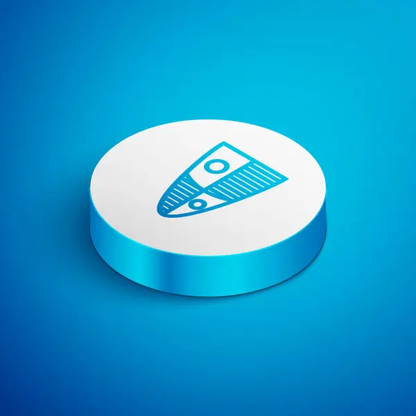 Isometric line Shield icon isolated on blue background. Guard sign. Security, safety, protection, privacy concept. White circle button. Vector Illustration — Stock Vector