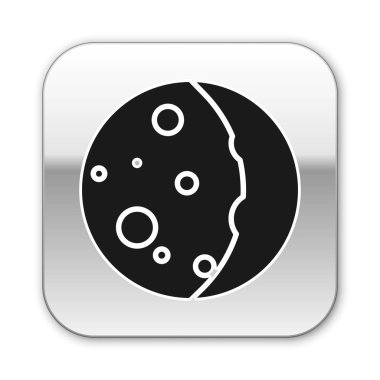 Güneş tutulması simgesi beyaz arkaplanda izole edilmiş. Tam sonar tutulması. Gümüş kare düğme. Vektör İllüstrasyonu