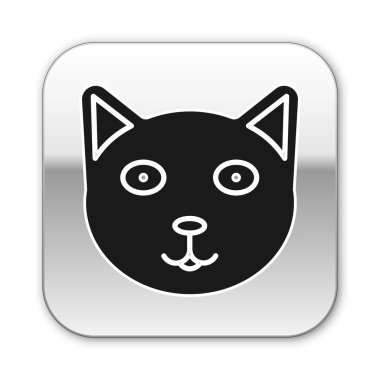 Beyaz arkaplanda siyah evcil hayvan simgesi izole edildi. Gümüş kare düğme. Vektör İllüstrasyonu