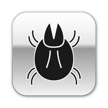 Siyah parazit mayt simgesi beyaz arkaplanda izole edilmiş. Gümüş kare düğme. Vektör İllüstrasyonu