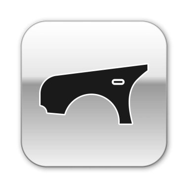 Beyaz arka planda siyah araba çamurluğu ikonu var. Gümüş kare düğme. Vektör İllüstrasyonu