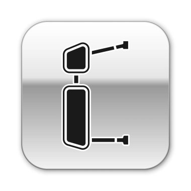 Siyah Kamyon yan ayna simgesi beyaz arkaplanda izole edildi. Gümüş kare düğme. Vektör İllüstrasyonu