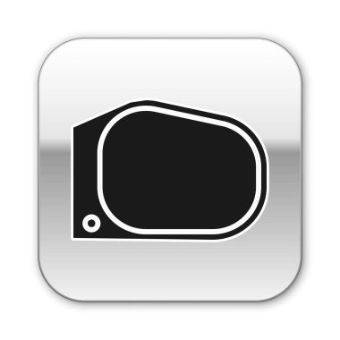 Siyah araba ayna ikonu beyaz arkaplanda izole edilmiş. Gümüş kare düğme. Vektör İllüstrasyonu