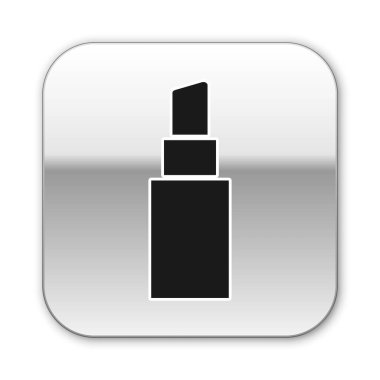 Siyah ruj simgesi beyaz arkaplanda izole edilmiş. Gümüş kare düğme. Vektör İllüstrasyonu