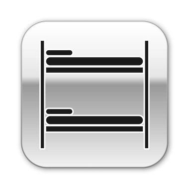 Siyah Bunk yatak ikonu beyaz arkaplanda izole edildi. Gümüş kare düğme. Vektör İllüstrasyonu