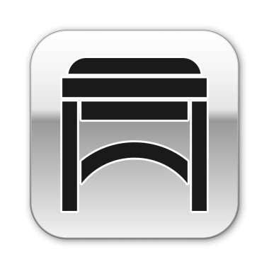 Siyah Sandalye simgesi beyaz arkaplanda izole edilmiş. Gümüş kare düğme. Vektör İllüstrasyonu