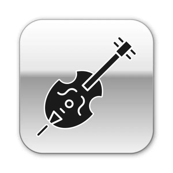 Черная иконка скрипки выделена на белом фоне. Музыкальный инструмент. Серебряная кнопка. Векторная миграция — стоковый вектор