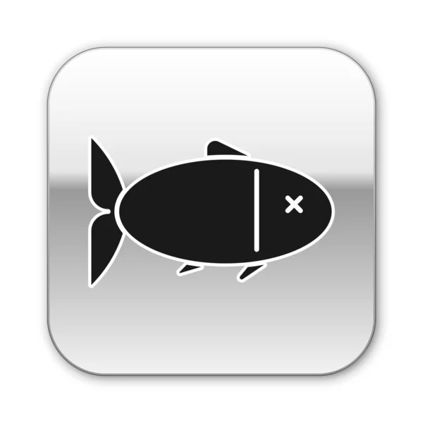 黑鱼图标在白色背景上隔离。 银方按钮。 病媒图解 — 图库矢量图片