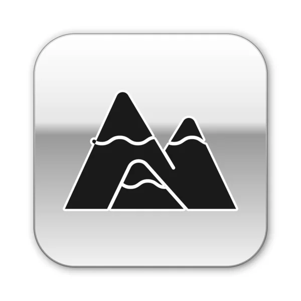 Icono Montañas Negras aislado sobre fondo blanco. Símbolo de victoria o concepto de éxito. Botón cuadrado plateado. Ilustración vectorial — Vector de stock