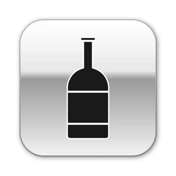 Icono de la botella de cerveza negra aislado sobre fondo blanco. Botón cuadrado plateado. Ilustración vectorial — Archivo Imágenes Vectoriales