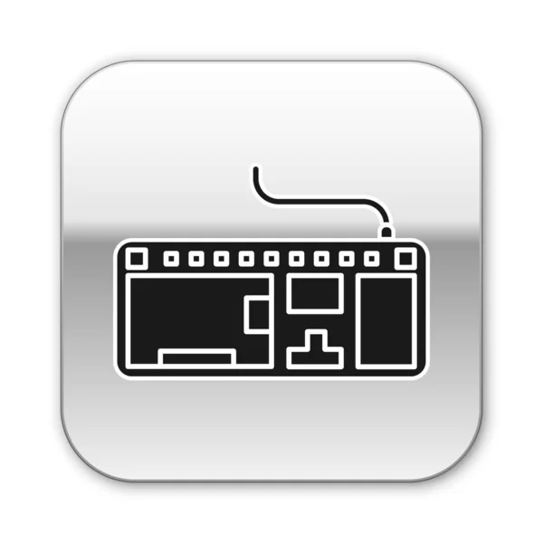 Icona tastiera computer nero isolato su sfondo bianco. Segno componente PC. Pulsante quadrato argento. Illustrazione vettoriale — Vettoriale Stock