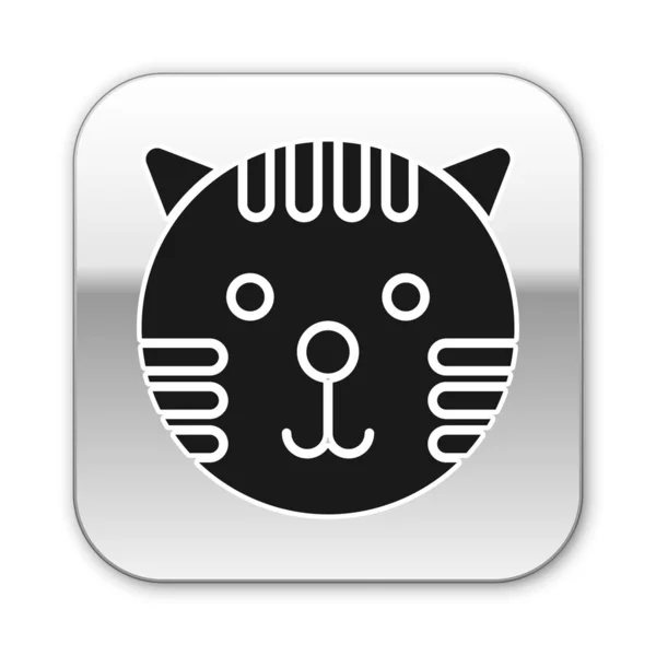 Fekete tigris állatöv jel ikon elszigetelt fehér alapon. Asztrológiai horoszkóp gyűjtemény. Ezüst négyzet gomb. Vektorillusztráció — Stock Vector