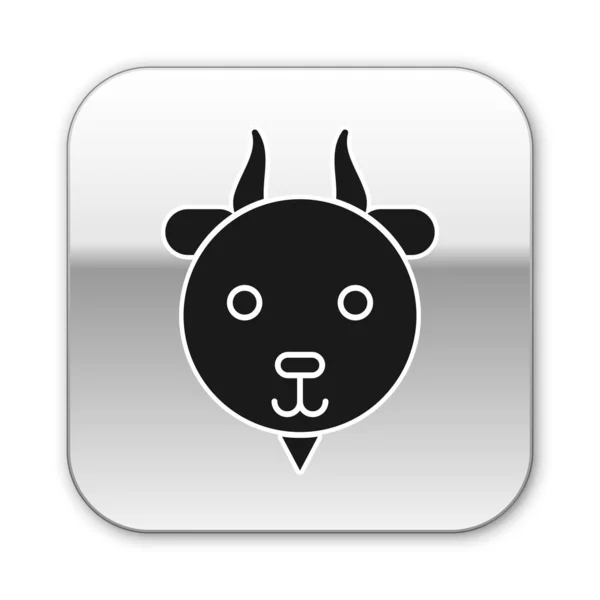Bélier noir icône signe du zodiaque isolé sur fond blanc. Collection d'horoscope astrologique. Bouton carré argenté. Illustration vectorielle — Image vectorielle