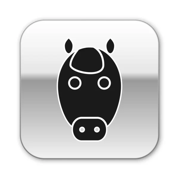 Ícone do signo do zodíaco do cavalo preto isolado no fundo branco. Coleção de horóscopo astrológico. Botão quadrado de prata. Ilustração vetorial —  Vetores de Stock