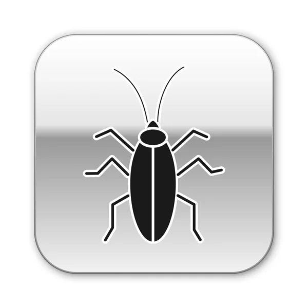 Icono de cucaracha negra aislado sobre fondo blanco. Botón cuadrado plateado. Ilustración vectorial — Vector de stock