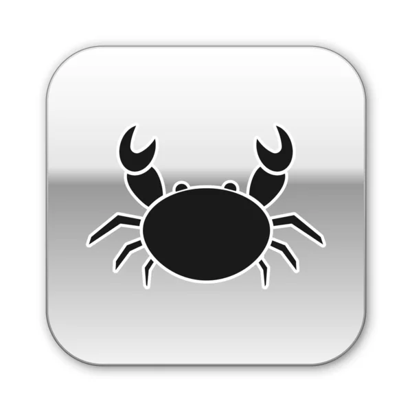 Ícone de caranguejo preto isolado no fundo branco. Botão quadrado de prata. Ilustração vetorial —  Vetores de Stock